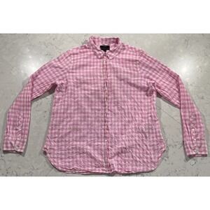 J.Crew Boy Fit Shirt Womens 12 Pink Gingham Plaid Cotton Long Sleeve Button Up